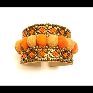 Jewelry - Orange Gold Pom Pom Bracelet boho Jewelry - Orange Gold Pom Pom Bracelet boho